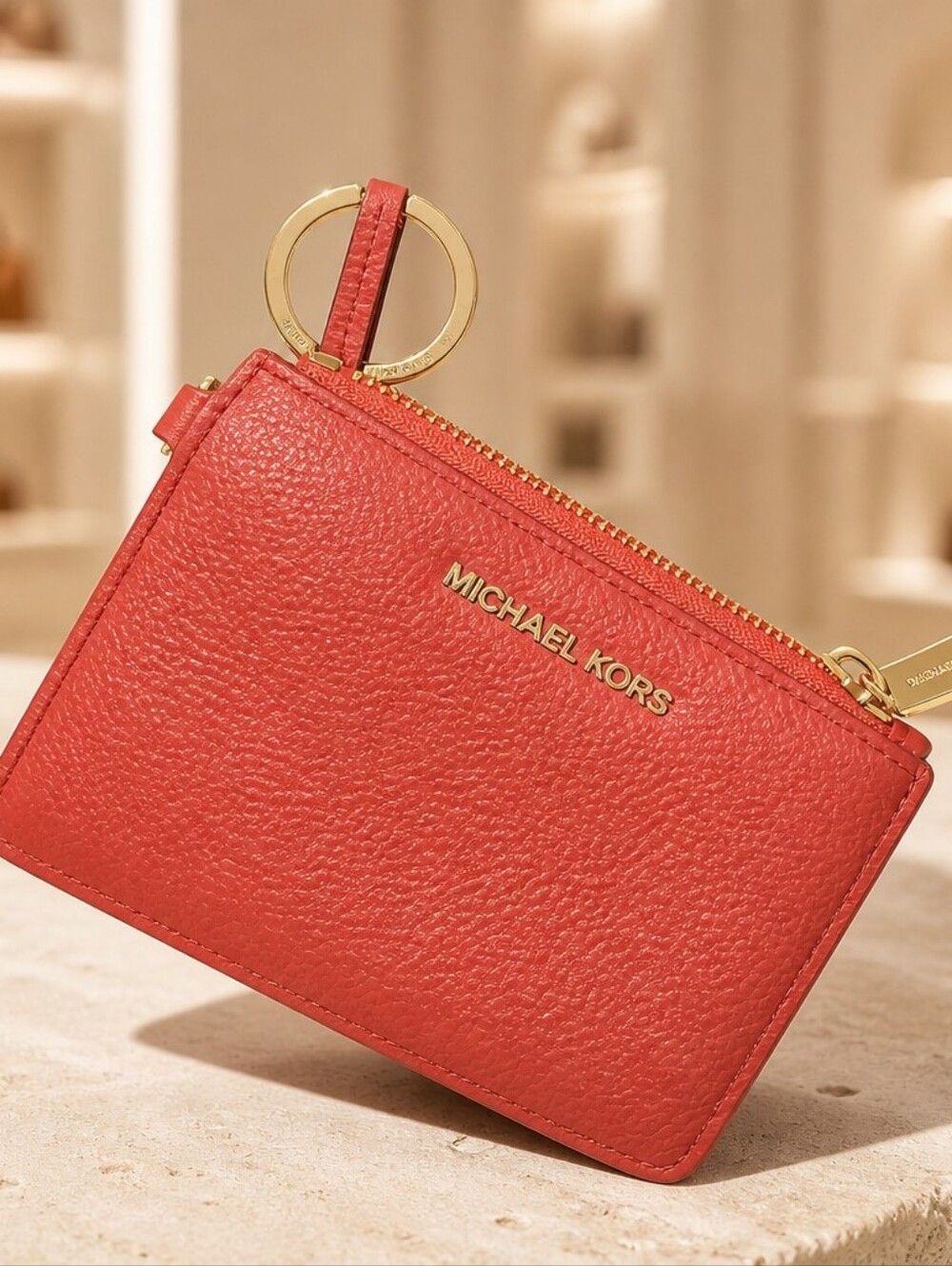 Michael Kors  Leather Key & Card Holder with Gold Hardware